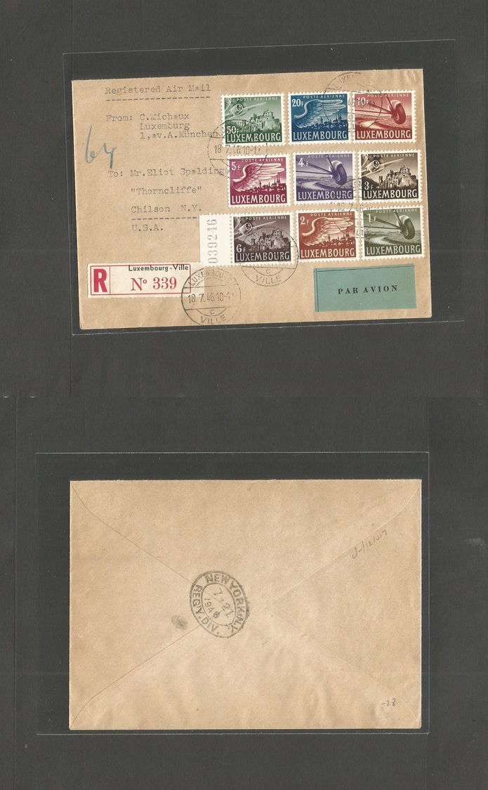 Luxembourg. 1946 (18 July) Ville - USA, Chilson, Ny (21 July) Air Multifkd Env. Nice Card. - Sonstige & Ohne Zuordnung