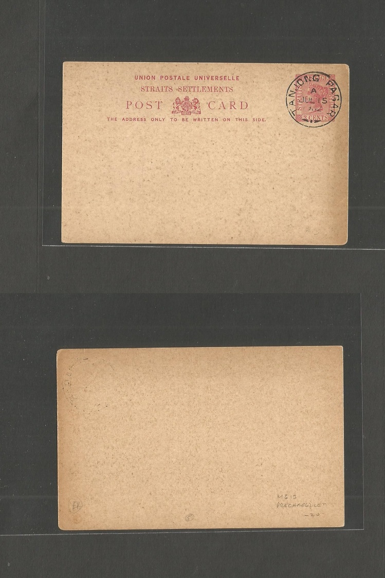 Malaysia. 1902 (15 July) Strait Settlements. QV 3c Rose Stat Card Precancelled Uncirculated. Tanjong Pagar Cds. Precance - Maleisië (1964-...)