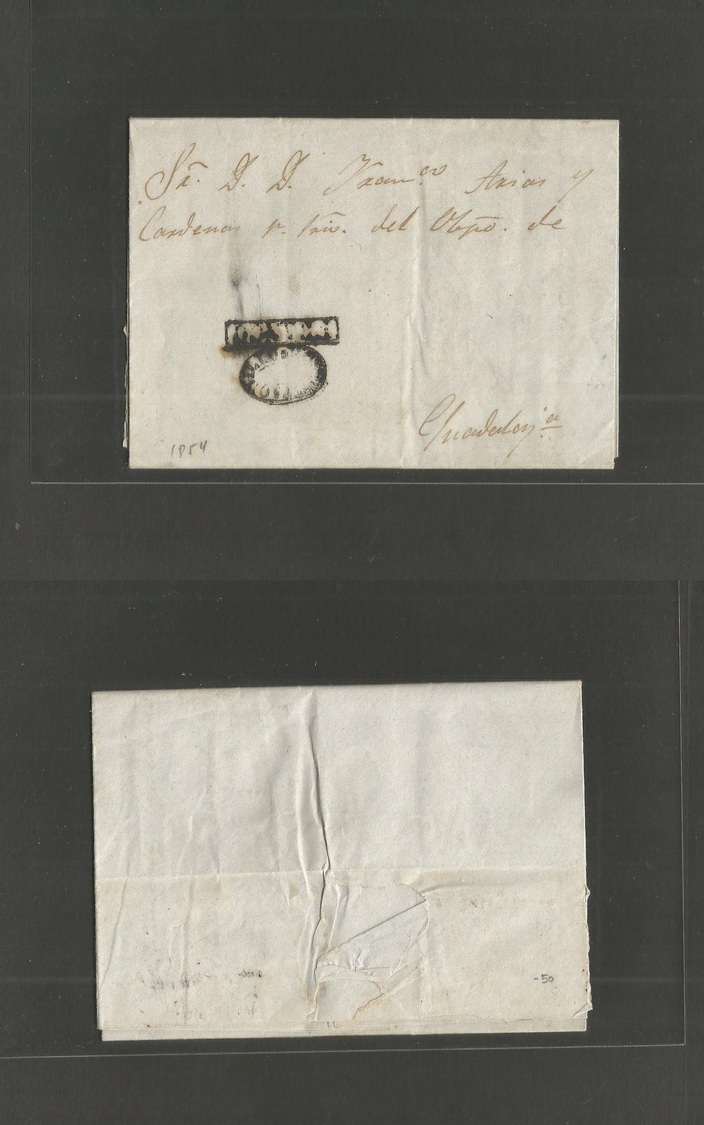 Mexico - Stampless. 1854 (24 Dec) Ostotipan - Guadalajara. Sello Negro. EL Full Text, Oval Town Name + Franco. Fine. - Mexique