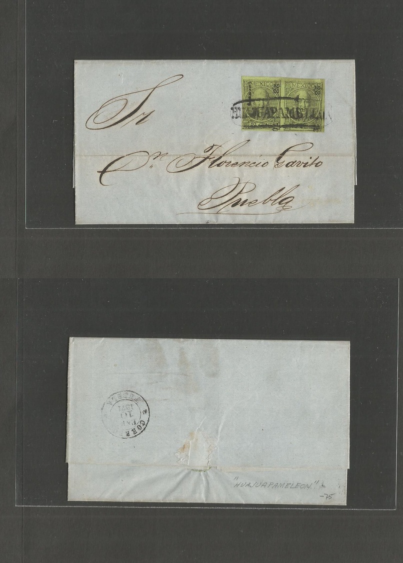 Mexico. 1870 (4 Enero) Huajuapameleon. EL Full Text Fkd 12c Green Pair 23-70, Addressed To Puebla. Tied Oval Town Name.  - Mexico