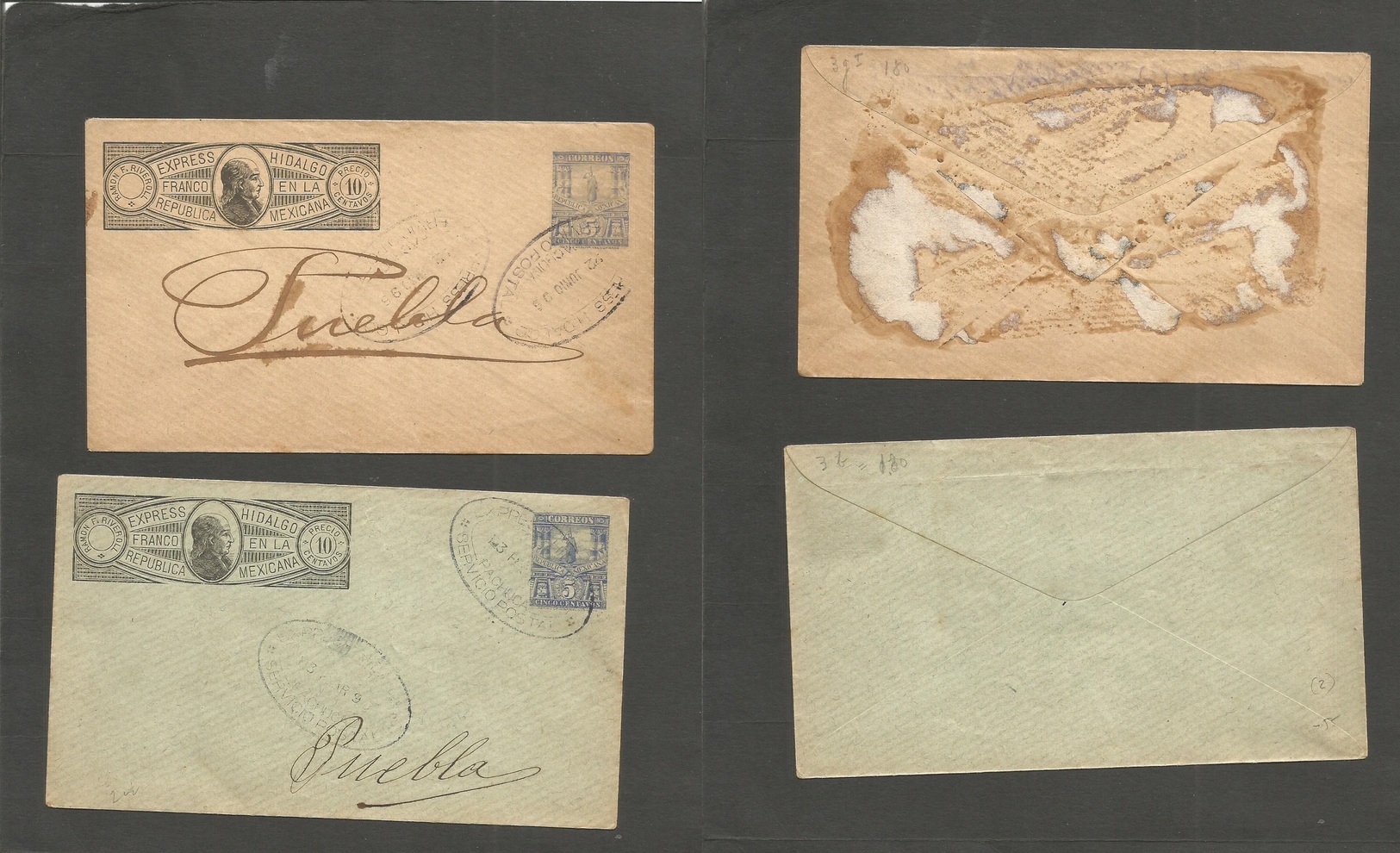 Mexico - Stationery. 1895. 2 Local Paduca - Puebla Usages / Diff Colors And Paper. Lovely Pair + Scarce. - Mexique