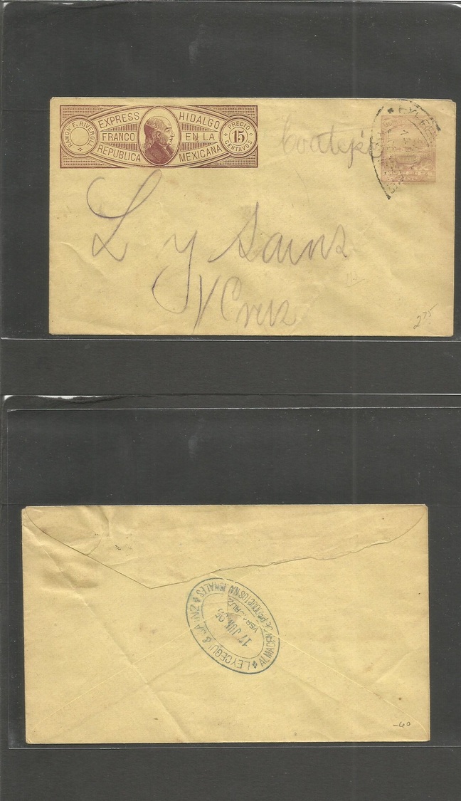 Mexico - Stationery. 1895 (14 June) Express Hidalgo 15c Military Issue On Yellowish Paper. Cortes -  Veracruz (17 June)  - Mexique