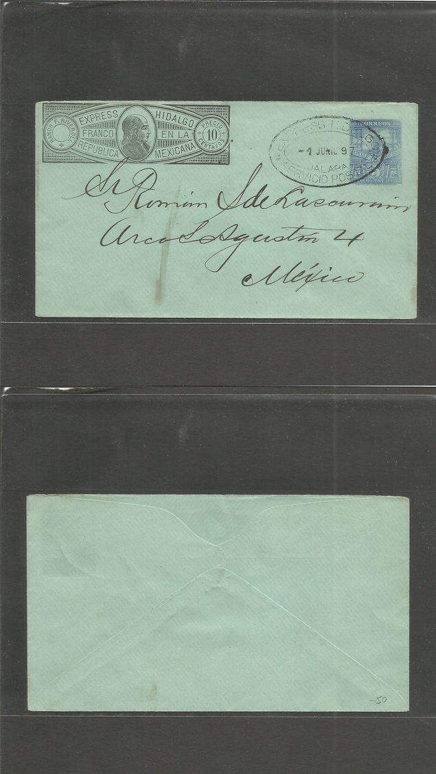 Mexico - Stationery. 1897 (1 Junio) Jalapa - DF. Express Hidalgo. 5c Blue Military Issues. Fine Used On Bluish Paper. Sc - Mexiko