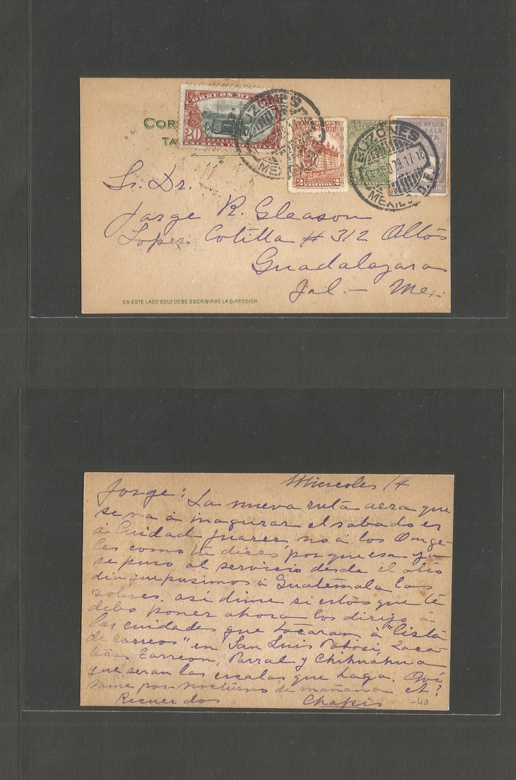 Mexico - Stationery. 1929 (14 Aug) DF - Guadalajara, Jalisco. 2c Green Stat Card + 3 Adtl Incl Entrega Inmediata (Expres - Mexiko