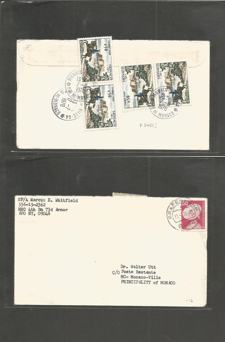 Monaco. 1978 (11 July) US Military. Germany, Grafenwohr - Ville (17 July) Fkd US APO Mail + Taxed + Arrival (x4) Stamps, - Autres & Non Classés