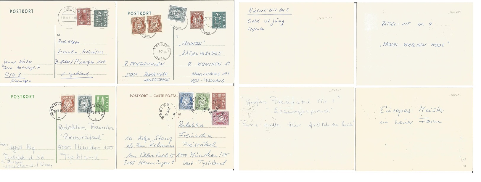 Norway. 1974-7. 4 Lovely Different Multifkd Snoden Stationaries Addressed To Germany. VF Group. - Autres & Non Classés