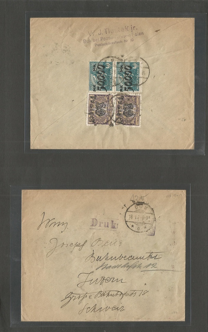 Poland. 1924 (18 Jan) Buk - Luzern, Switzerland. PM Rate Unsealed Reverse Multifkd  Env Late Inflation Rate Days. VF. - Autres & Non Classés