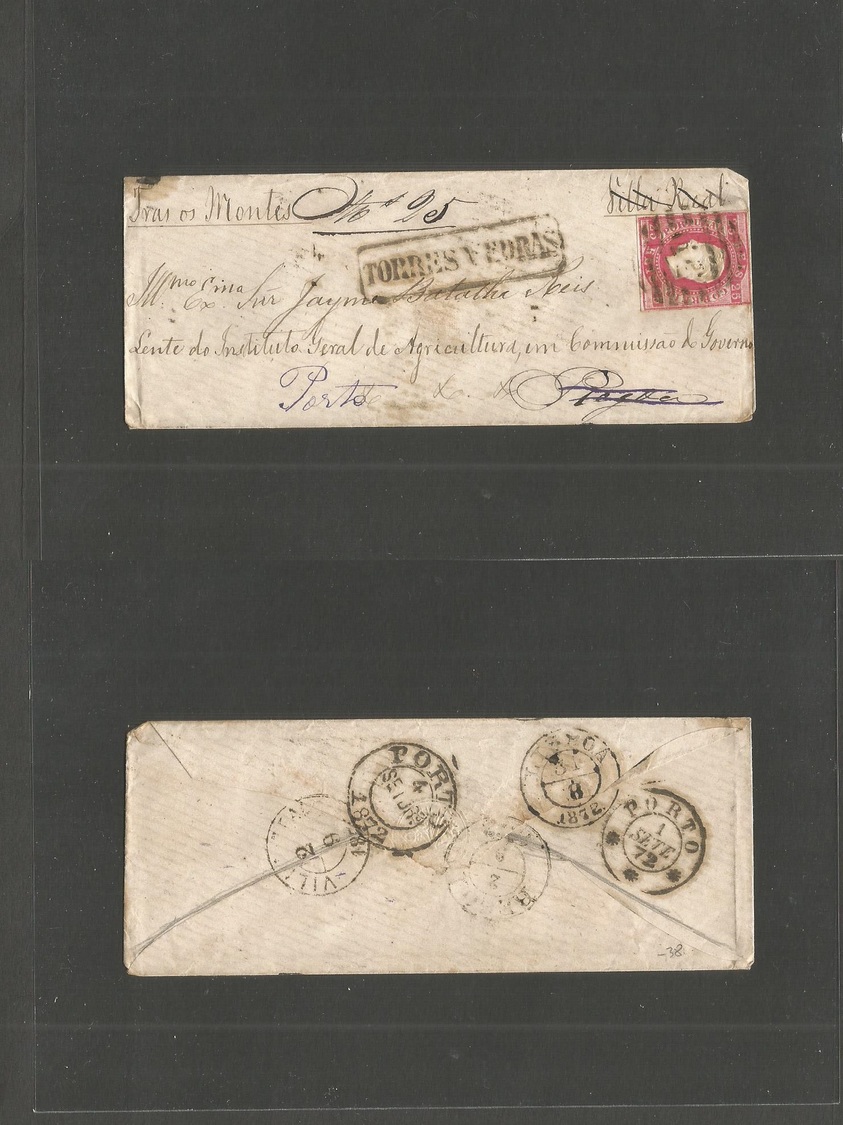 Portugal. 1872 (30 Aug) Torres Vedras - Regoa - Tras On Montes - Fkd Fita Direita. P. Luis 25rs Rose Tied 39 Grill + Box - Autres & Non Classés