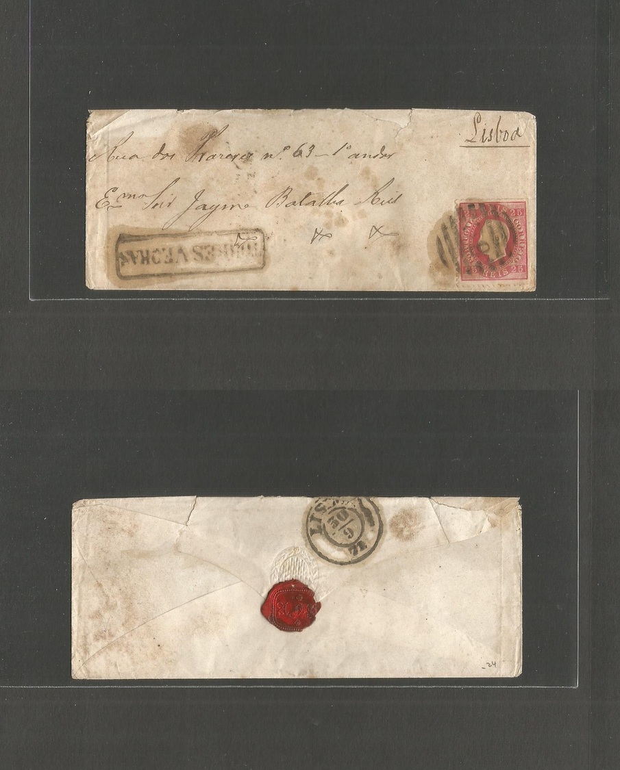Portugal. 1872. Torres Vedras - Lisboa (30 Sept) Fkd Fita Direita Envelope 25rs. Rose + Boxed Town Name. Fine. - Autres & Non Classés
