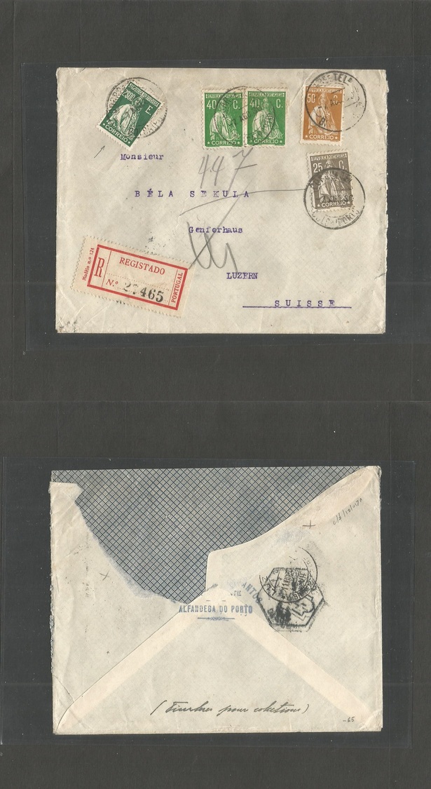 Portugal - Xx. 1930 (7 Aug) Porto, Bolsa - Switzerland, Luzern (11 Aug) Registered Multifkd Ceres Issues Envelope Includ - Autres & Non Classés