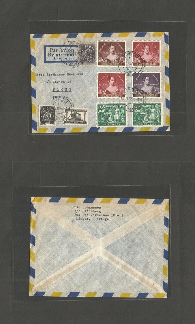 Portugal - Xx. 1954 (22 Jan) Lisbon - Sweden, Floby. Air Multifkd Env Incl. Centenary Issue Values + Comm + Luisiadas. - Autres & Non Classés