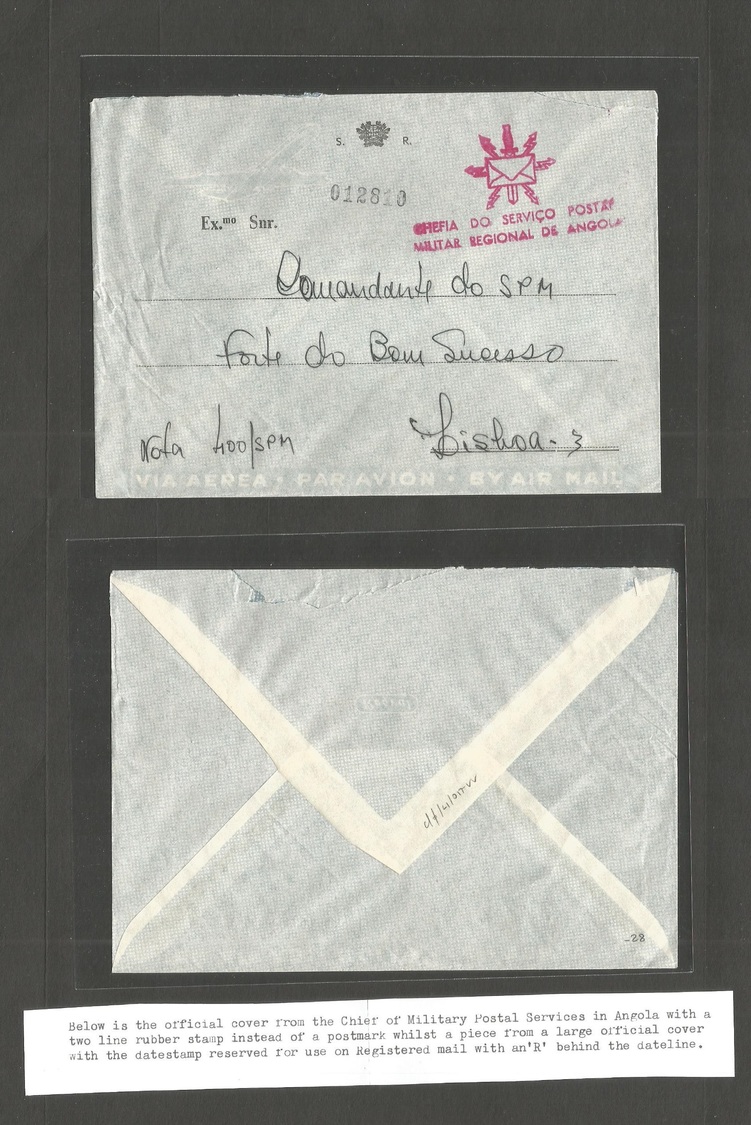 Portugal-Angola. C. 1970-5. GPO - Lisboa, Portugal. SR / Military Postal Chief Officer. Red Cachet. Independance Period  - Autres & Non Classés