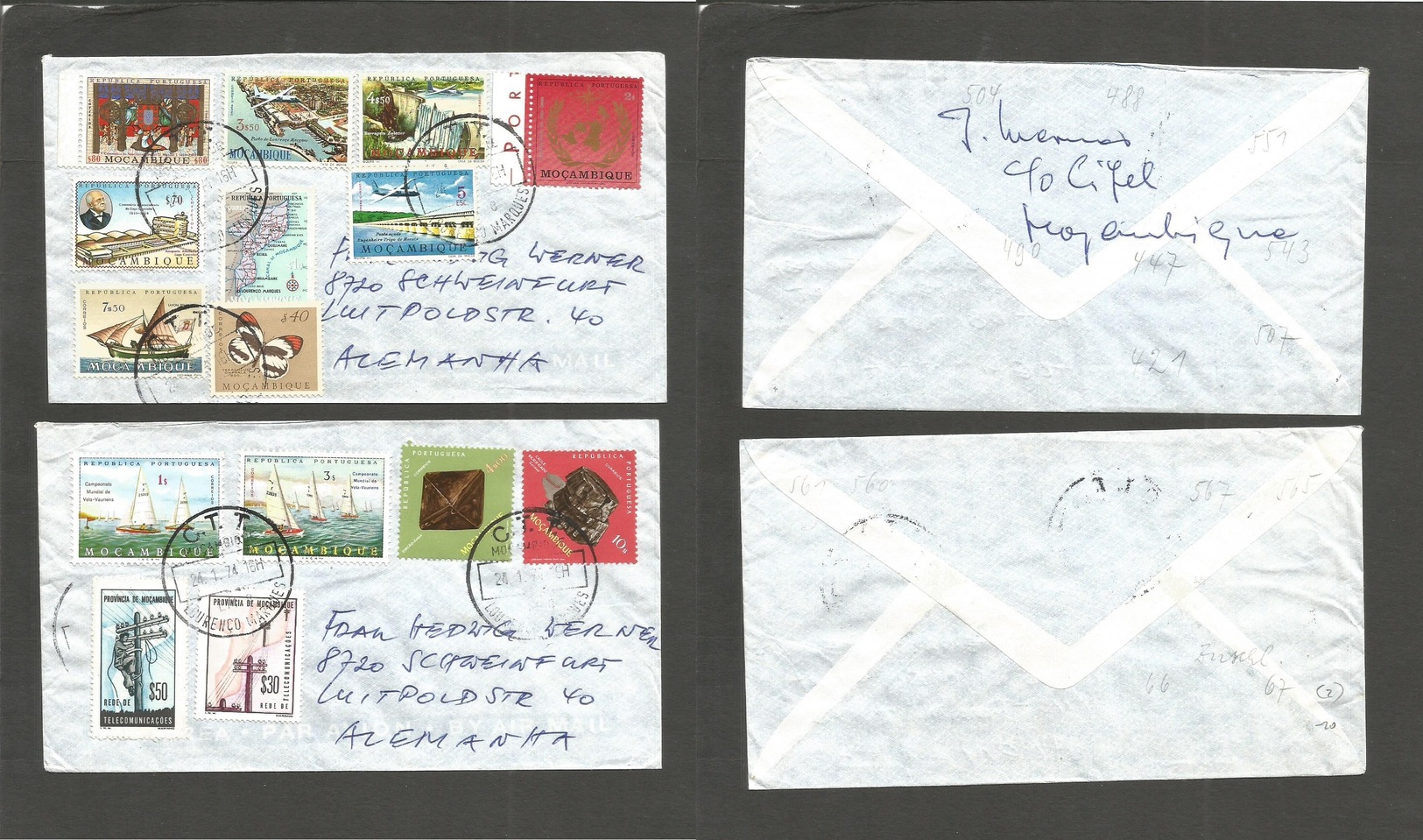 Portugal-Mozambique. 1974. L. Marques - Germany. 2 Multiple Fkd Envelope Usage. Fine Item Duo. Opportunity. - Autres & Non Classés