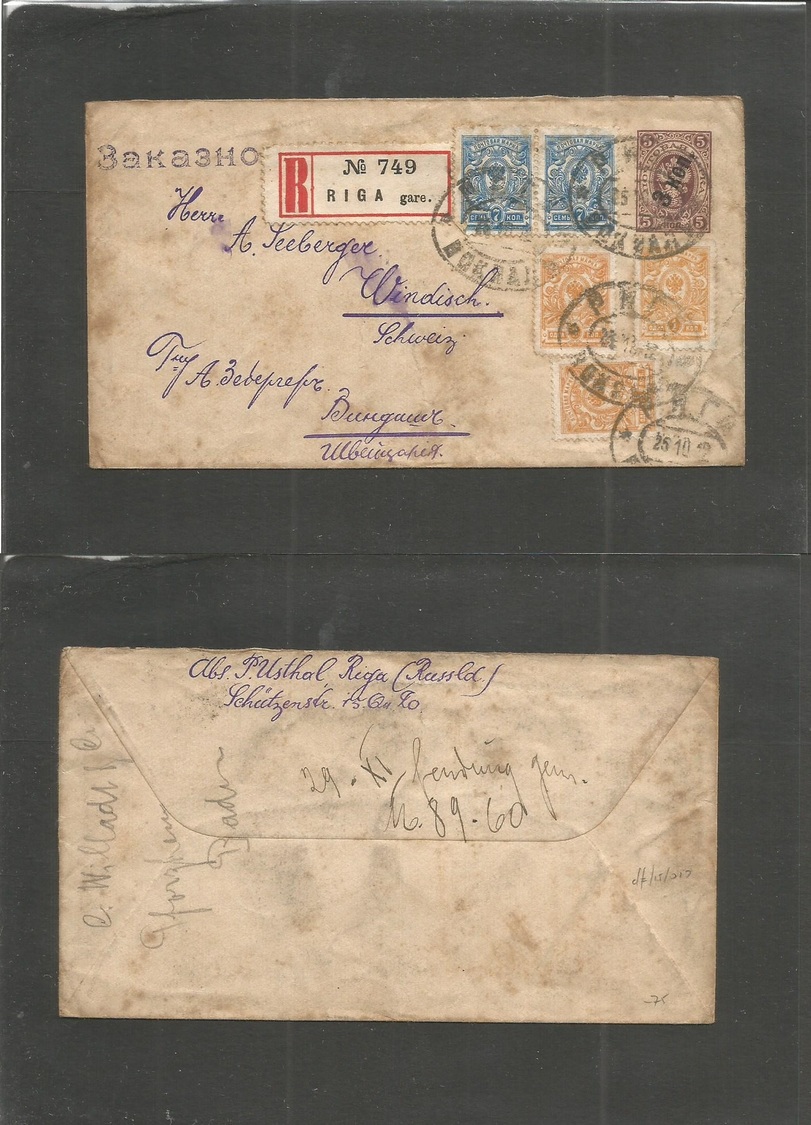 Russia. 1912 (25 Oct) Latvia. Rusian Postal Administration. Riga Train Station - Switzerland, Windisch. Registered Ovptd - Autres & Non Classés