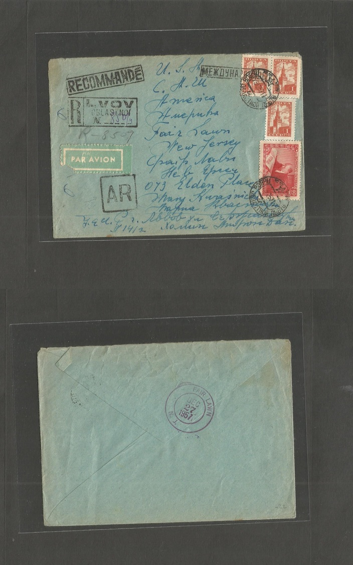 Russia. 1957 (19 Dec) Lvov, Oblagtnoi - USA, NJ, Fair Lawn (27 Dec) Registered AR Air Multifkd Envelope. VF Usage. - Autres & Non Classés