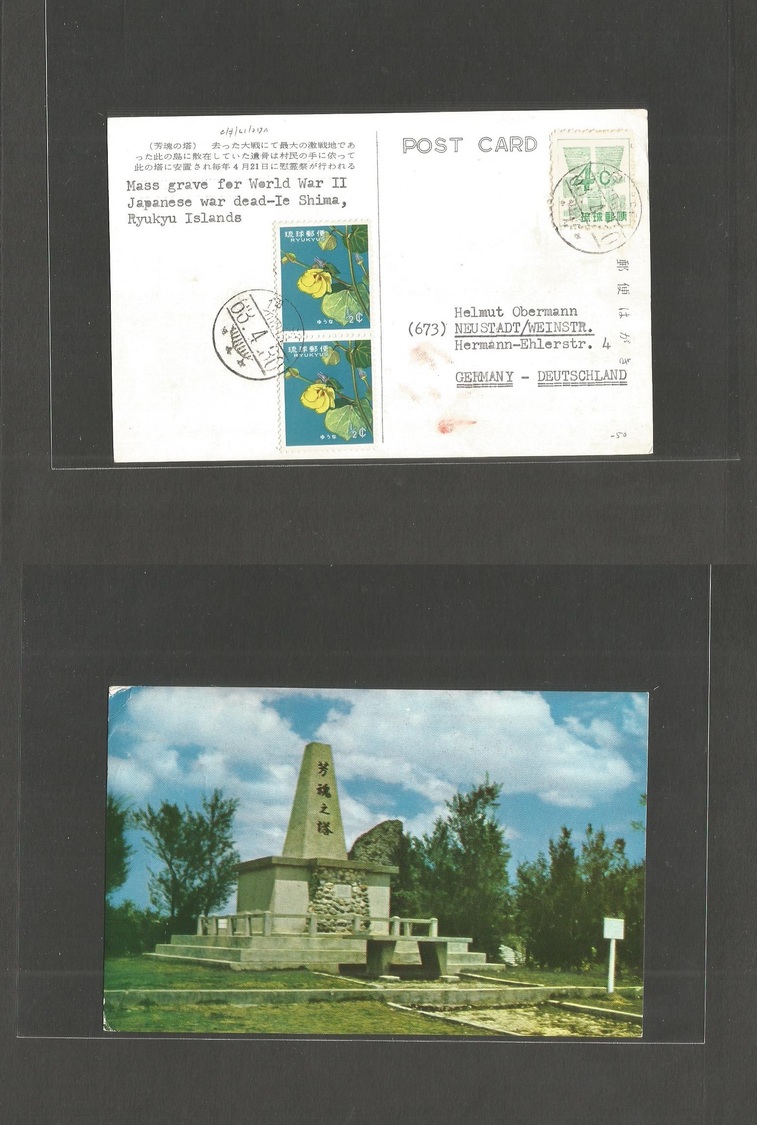 Ryukyu Islands. 1930 (30 April) Naha - Germany, Newstadt. Multifkd Ppc WWII Memorial + Special Early Stamp 4c Green Perf - Ryukyu Islands