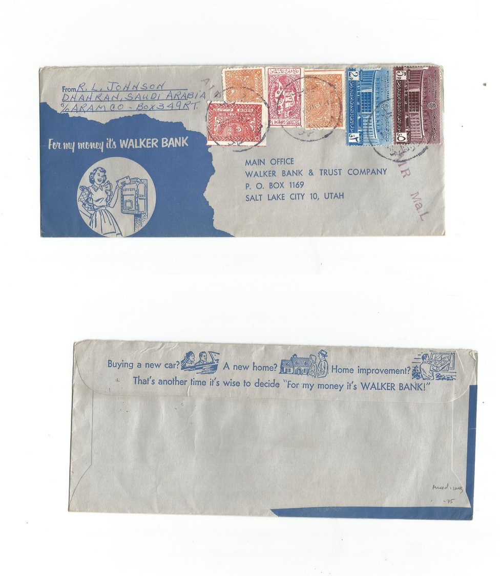 Saudi Arabia. C. 1960. Dharan - USA, Salt Lake , Utah Illustrated Multifkd Envelope, Mixed Issues. Scarce So. Fine. - Arabie Saoudite