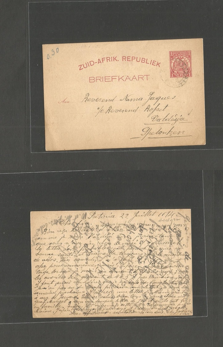 South Africa. 1894 (22 July) ZAR. Pretoria - Valdezia, Spelozen. Local 1d Usage, Missionary Mail. Interesting Text. - Autres & Non Classés