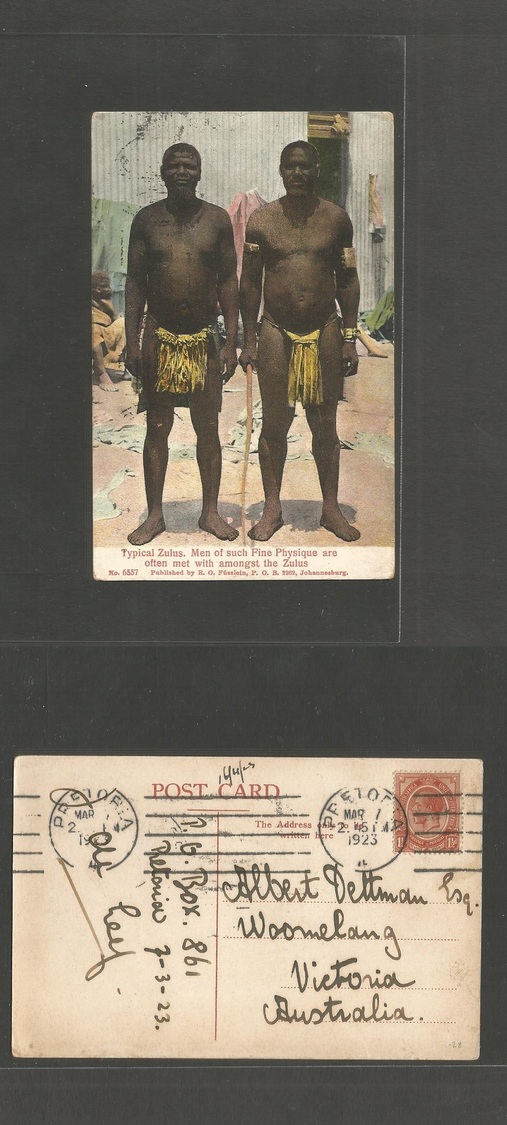 South Africa. 1923 (7 March) Pretoria - Australia, Vic, Woomelany. Black History Fkd Ppc. Zulus. - Autres & Non Classés