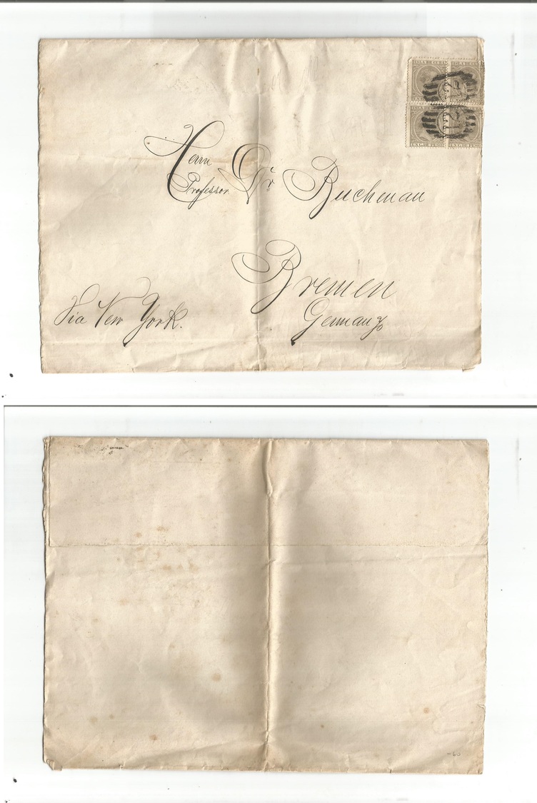 Cuba. C. 1895. Habana - USA, Bremen. Envelope Fkd 1c Grey (x4) Cancelled US Ship "12" - Autres & Non Classés