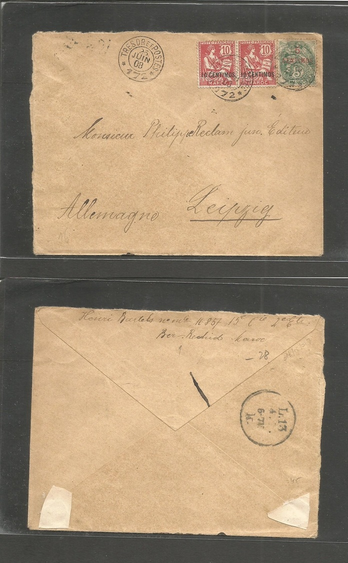 Marruecos - French. 1908 (25 June) Ver - Rechid - Germany, Leipzig. Multifkd Env, Optd Issue "T&P-172" Cds. Fine. - Maroc (1956-...)