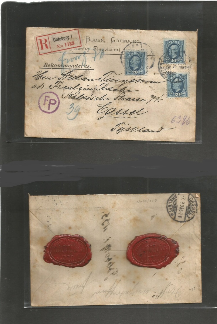 Sweden. 1903 (5 Sept) Ghoteborg - Germany, Cassel (7 Sept) Registered Multifkd Env. FP 60 Ore Rate + 2 Red Wax Seals. - Autres & Non Classés