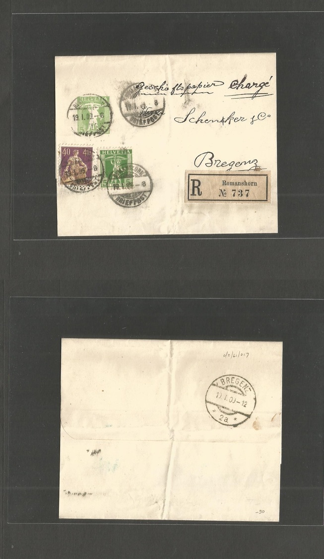 Switzerland - Stationery. 1909 (19 Jan) Romanshorn - Bregenzm, Austria (19 Jan) Registered 5c Green Complete Statonary W - Autres & Non Classés