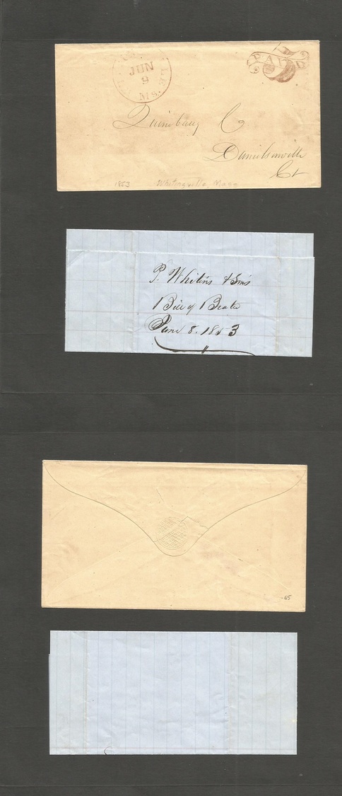 Usa. 1852. Massachusetts. Whitingville, MS. JUN/9 1852 Red CDS W/ Matching "3" W/ Fancy "PAID" On Scroll Entwined, Addr  - Autres & Non Classés