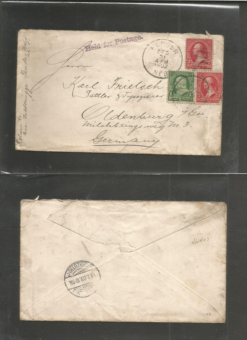 Usa - Xx. 1902 (Dec 21) Pender Nebraske - Germany, Oldenburg (19 Jan 03). Held For Portugal Internally Fkd Envelope + La - Other & Unclassified