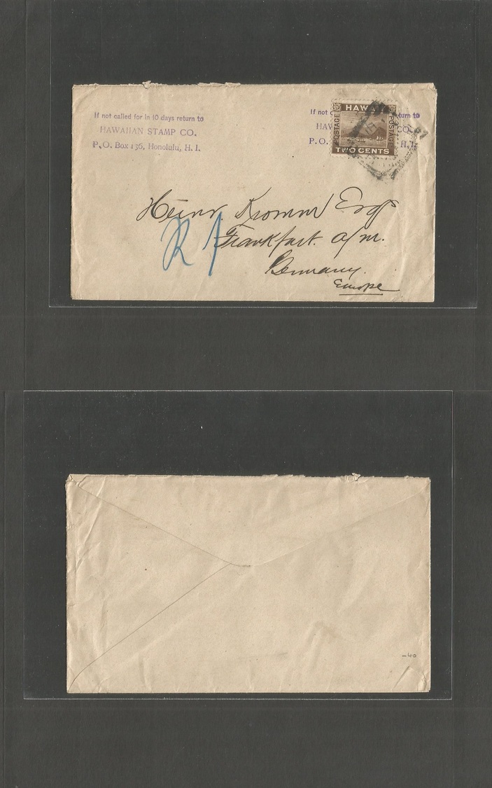 Usa - Hawaii. C.1900. Honolulu - Germany. Frankfurt Fkd Env 2c Rate. Special Return Instructions. - Autres & Non Classés