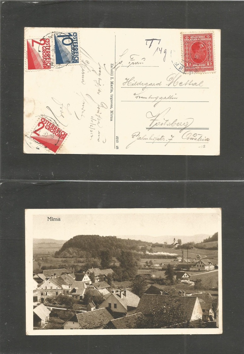 Yugoslavia. 1930 (22 Oct) Mirna - Austria, Spitsberg. Fkd + Taxed P. Dues Photo Card Tied Cds. Fine Mixed Usages. - Autres & Non Classés