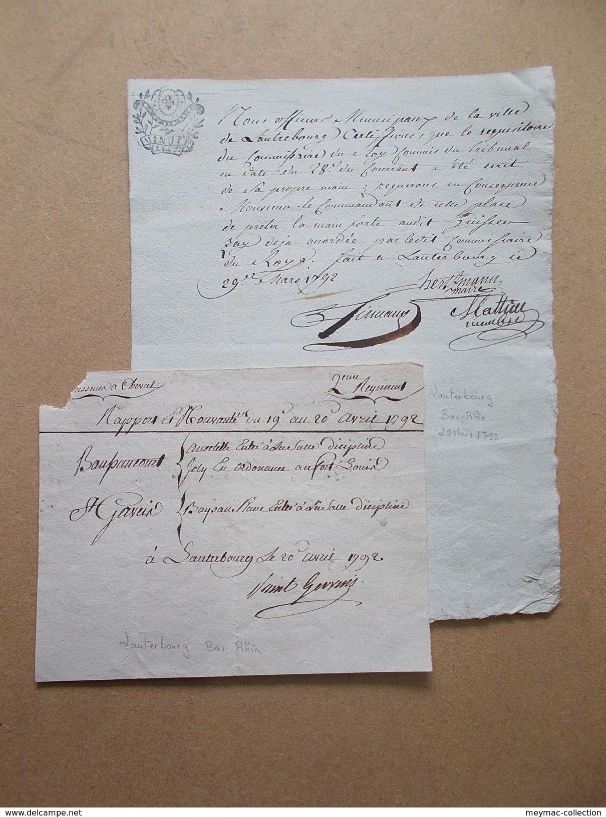 20 AVRIL 1792 REVOLUTION ARMEE DU RHIN LAUTERBOURG 2e REG. à CHEVAL , 82e D'INF , Réquisition Du Maire Signatures Ok - Documents Historiques