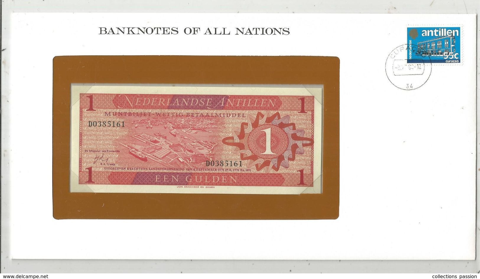 Billet Neuf  , Enveloppe Timbrée Oblitérée ,Nederlandse Antillen, 1 , Een Gulden , 1970, Frais Fr : 1.95 Euro - Niederländische Antillen (...-1986)