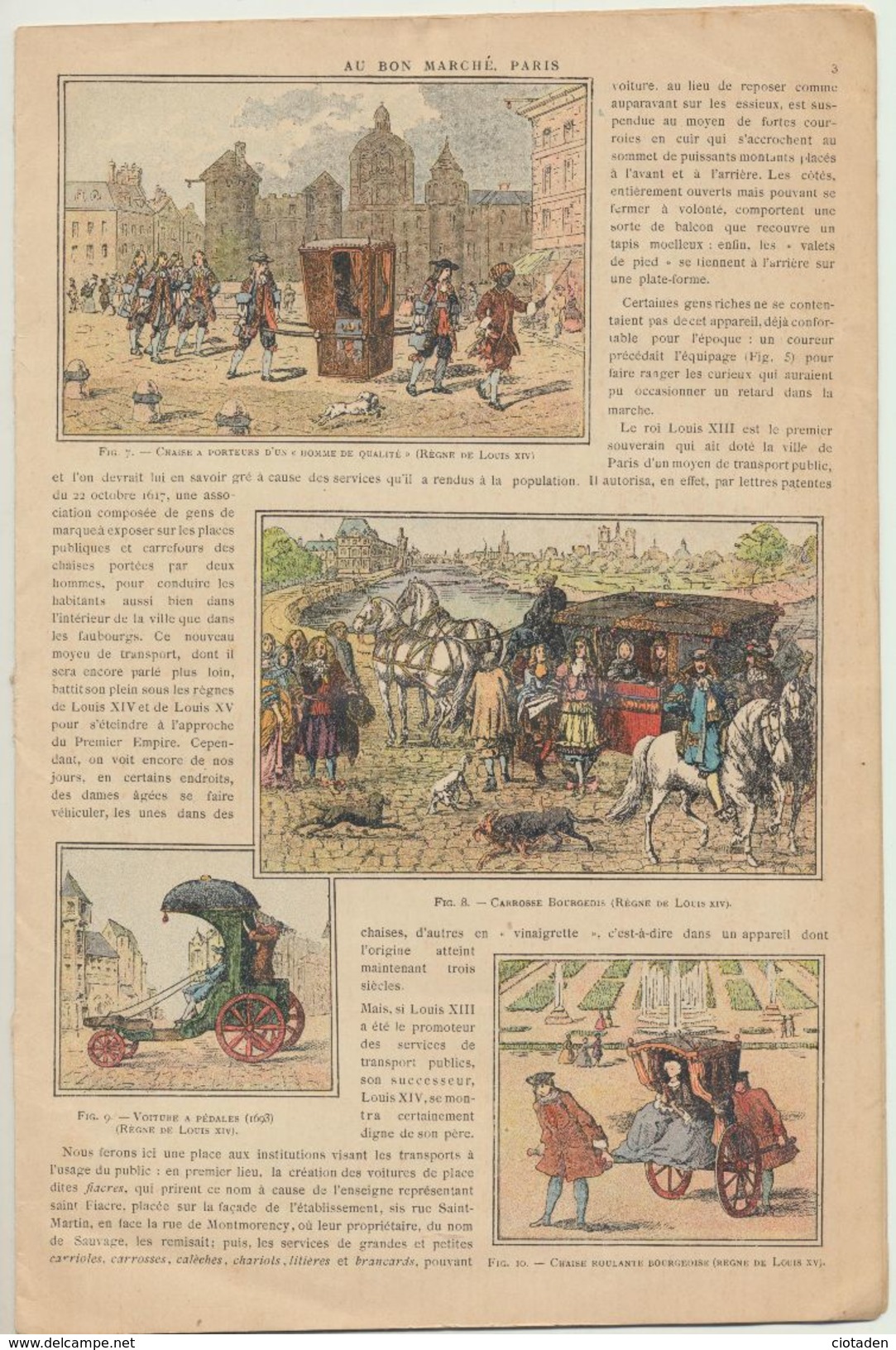 Les Moyens De Transport Parisiens à Travers Les Siècles - Au Bon Marché - 1920 - Voitures