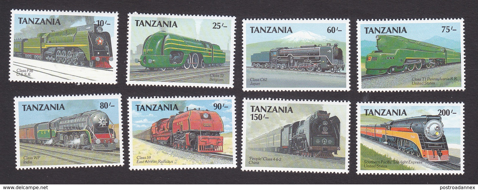 Tanzania, Scott #478-485, Mint Hinged, Steam Locomotives, Issued 1989 - Tanzania (1964-...)