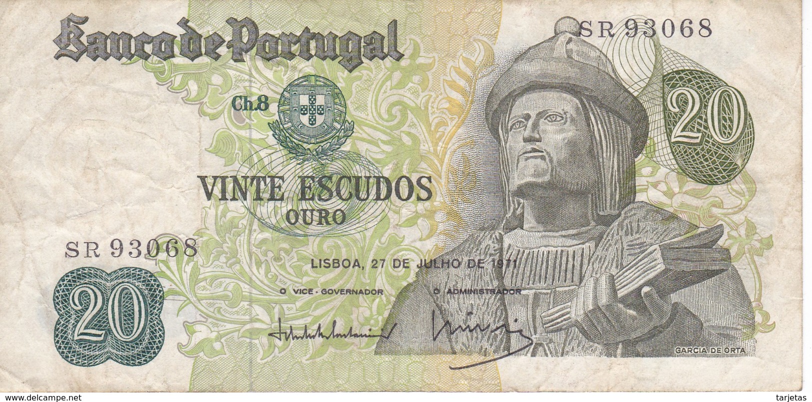 BILLETE DE PORTUGAL DE 20 ESCUDOS DEL AÑO 1971  (BANKNOTE) - Portugal