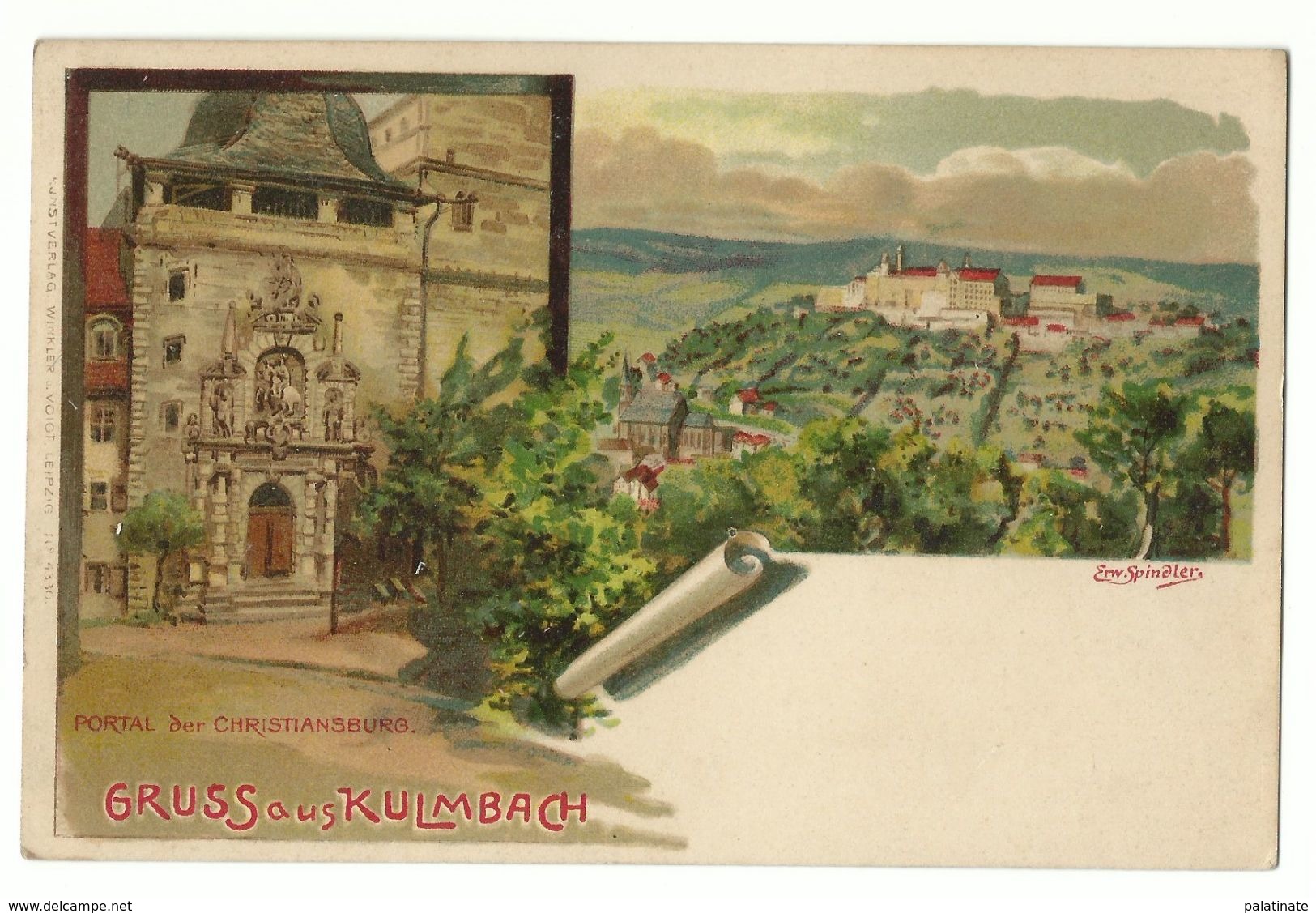 Kulmbach Portal Der Christiansburg Künstler-Litho Signiert Spindler Um 1900 - Kulmbach