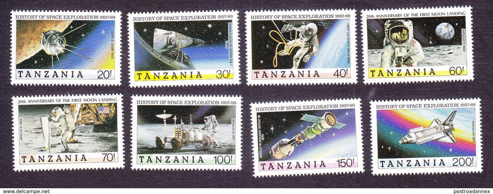 Tanzania, Scott #498-505, Mint Hinged, History Of Space Exploration, Issued 1989 - Tanzanie (1964-...)