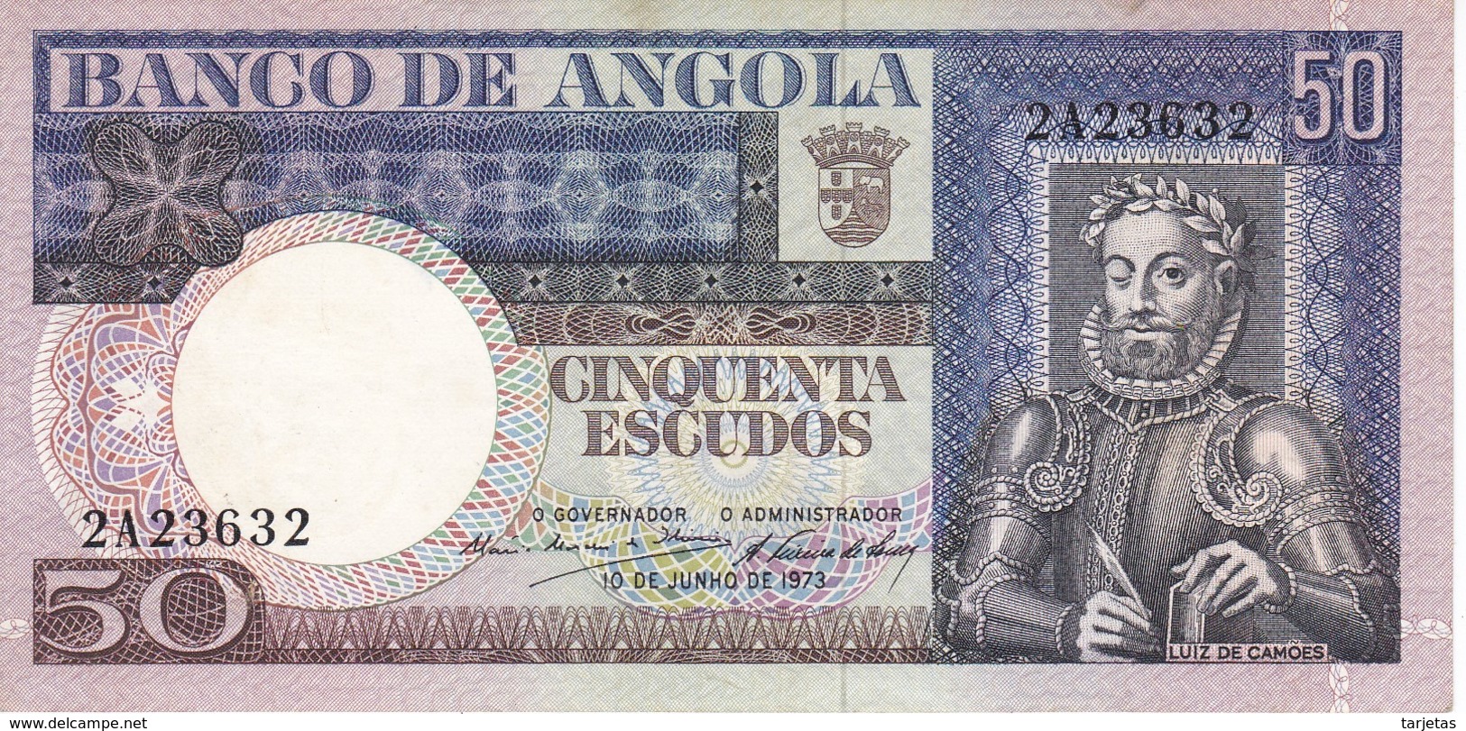 ¡¡CAPICUA!! BILLETE DE ANGOLA DE 50 ESCUDOS DEL AÑO 1973 Nº 23632 (BANKNOTE) SIN CIRCULAR-UNCIRCULATED - Angola