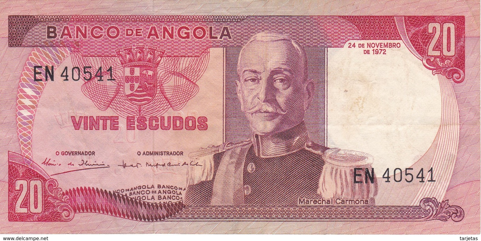 BILLETE DE ANGOLA DE 20 ESCUDOS DEL AÑO 1972 (BANKNOTE) - Angola