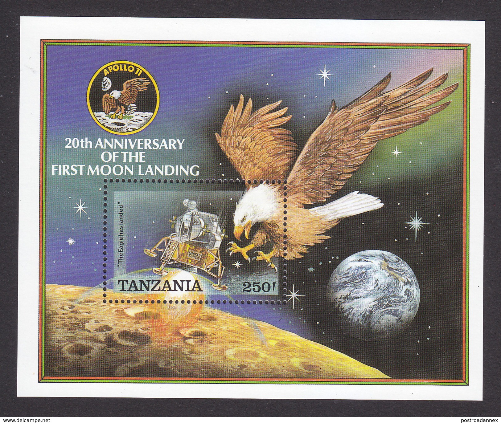 Tanzania, Scott #508, Mint Never Hinged, Eagle And Lunar Module, Issued 1989 - Tanzania (1964-...)