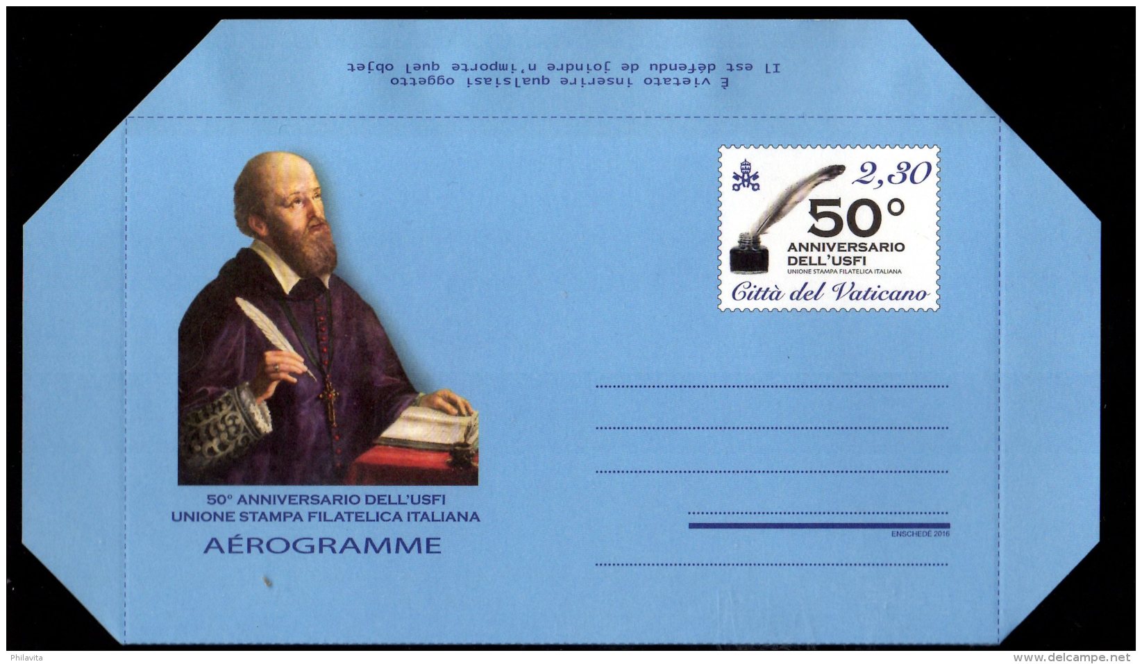 2016 Vatican -Mint Aerogramme - 50 Years / 50 Annivers. Dell'Usfi Unione Stamps Fiatelica Italiana - MNH (üü17) - Postal Stationeries