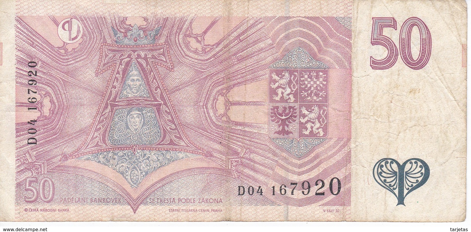 BILLETE DE LA REPUBLICA CHECA DE 50 KORUN DEL AÑO 1997  (BANKNOTE) - Czech Republic