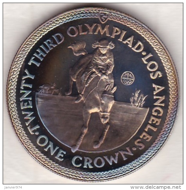 Isle Of Man . 1 Crown 1984 Proof, Olympiad Los Angeles. EQUESTIRAN , En Argent - Eiland Man