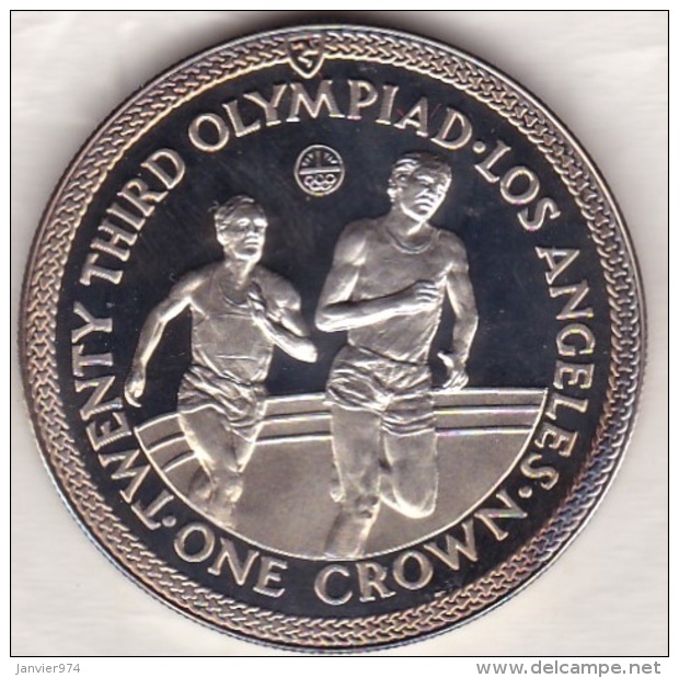 Isle Of Man . 1 Crown 1984 Proof, Olympiad Los Angeles. RUNNERS , En Argent - Eiland Man