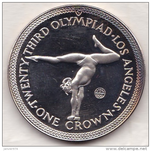 Isle Of Man . 1 Crown 1984 Proof, Olympiad Los Angeles. GYMNASTICS, En Argent - Eiland Man