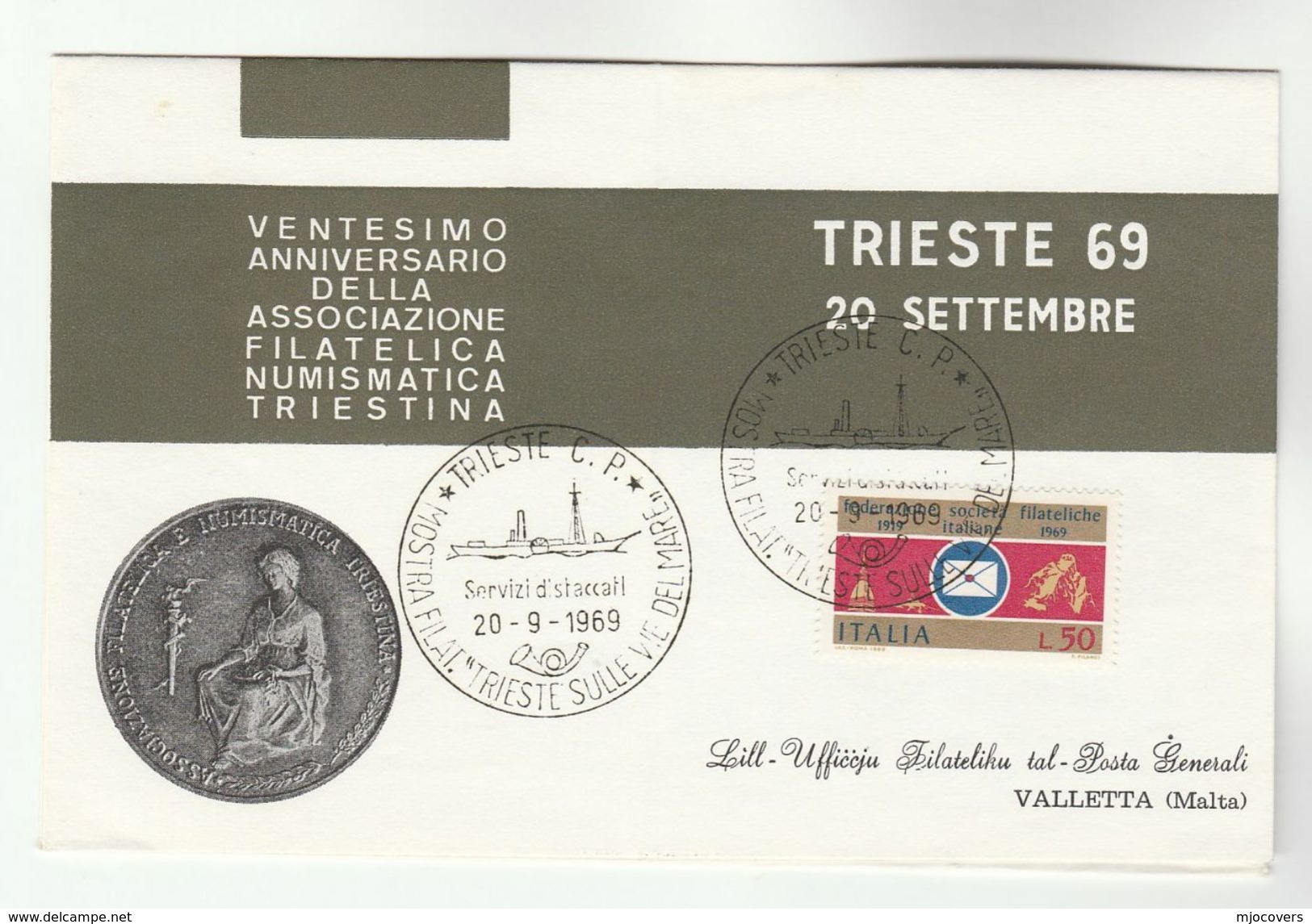 1969 Trieste ITALY/ Victoria  MALTA Special JOINT EVENT COVER Stamps Lettersheet Philatelic Exhibition - 1971-80: Marcophilia