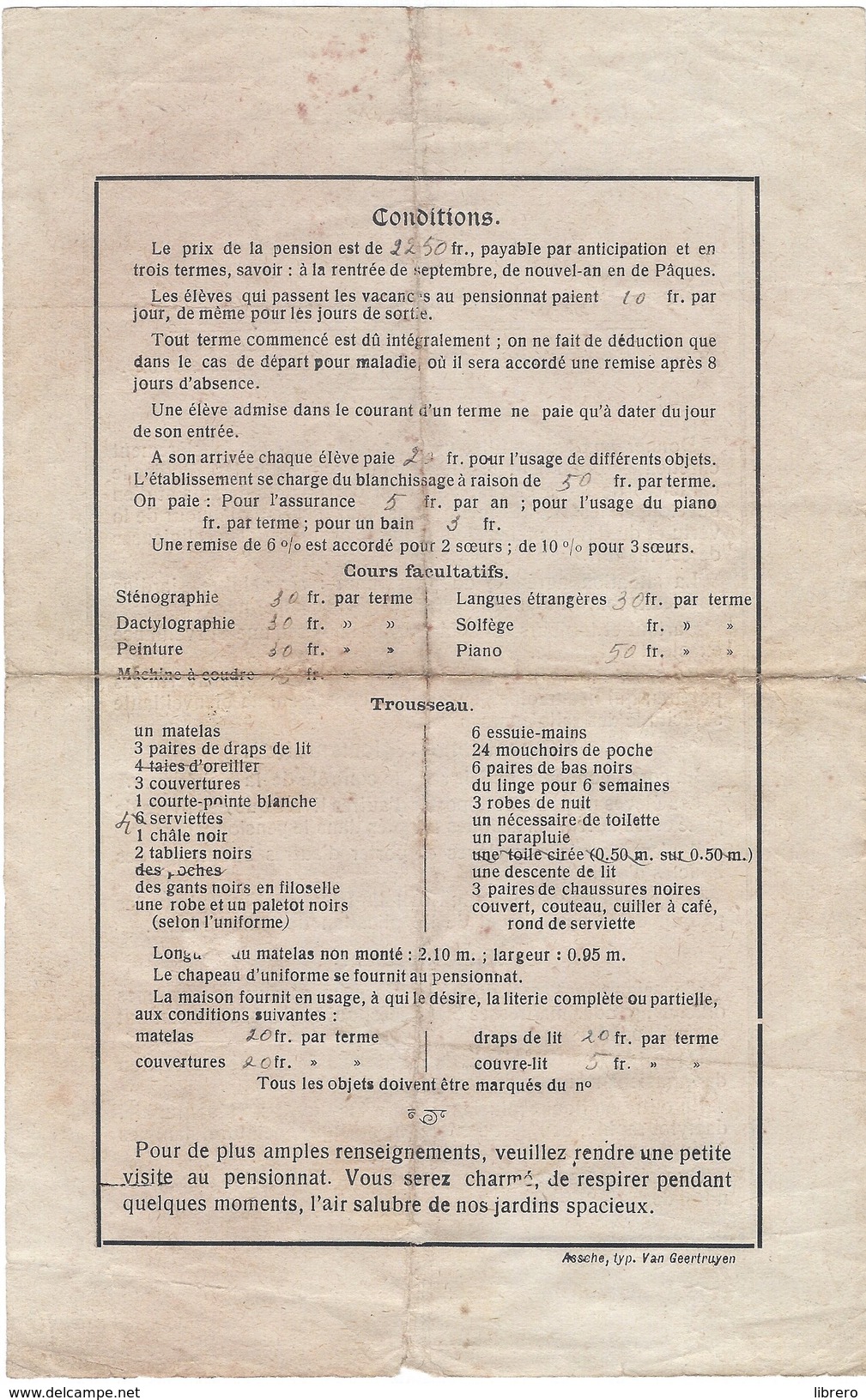 Asse / Mollem / Molhem / Pensionnat Des Religieuses Ursulines à Molhem. - Historical Documents