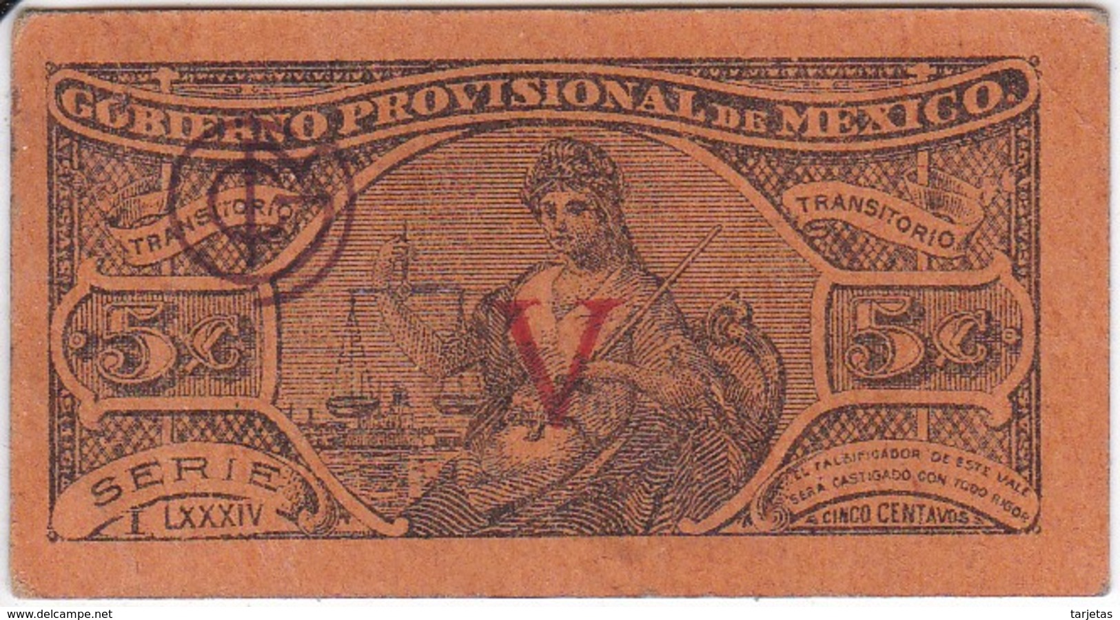 BILLETE DE MEXICO DE 5 CENTAVOS DEL AÑO 1914 TRANSITORIO (BANKNOTE) - Mexiko