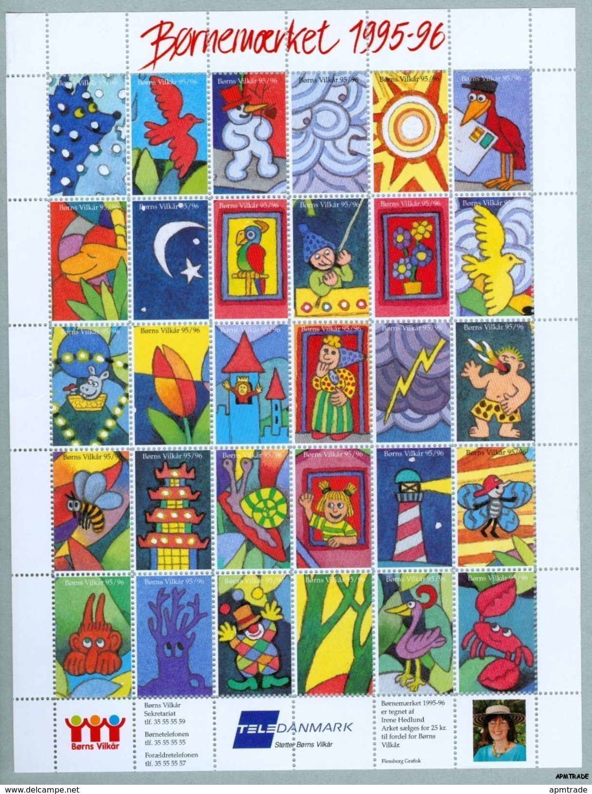 Denmark. Poster Stamp Sheet Mnh 1995-96. Borns Vilkaar.Lighthouse,Clown,Animals. - Feuilles Complètes Et Multiples